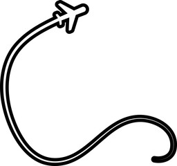 Airplane line path icon of flight, planes, trace, travel