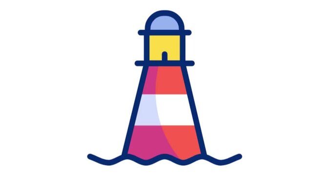 tower, light, sky, sea, white, beacon, red, building, illustration, vector, ocean, travel, isolated, coast, navigation, beach, gas, ship, house, safety, tall