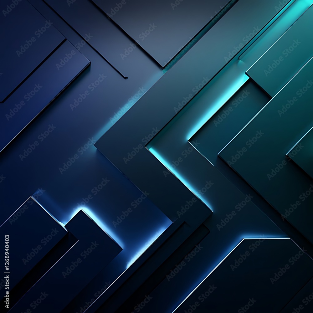 Poster abstract digital pattern with neon lines and 3d geometric shapes