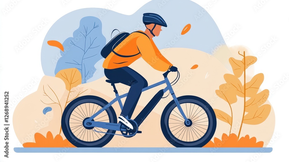 Poster a person using a shared electric bike to commute to work, reducing their carbon footprint while enjo