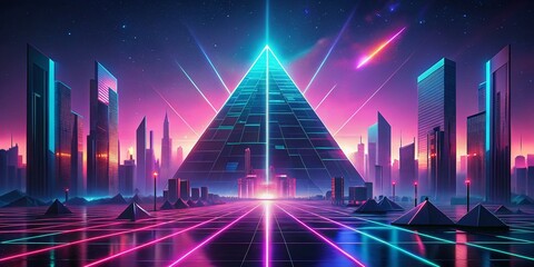 Futuristic City Glowing Pyramids Industrial Minimalist Scifi Landscape