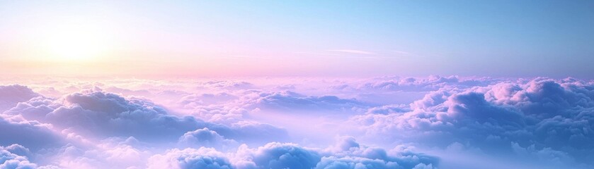 A serene sky filled with soft, pastel clouds illuminated by a gentle sunrise, evoking tranquility and beauty.