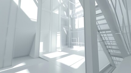 Fototapeta premium Sunlit Modern White Architectural Interior Design