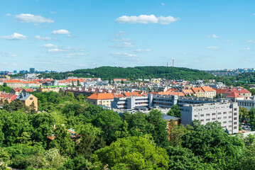 View from Havlickovy sady public park in Prague city in Czech republic