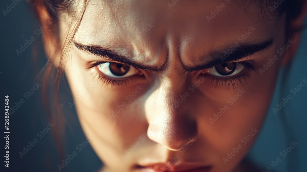 Poster a person with a serious expression, their brows knitted as they focus on a challenging task or probl