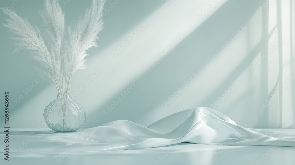 Poster a pale aqua background with delicate wave-like textures, creating a calming and peaceful minimalist 
