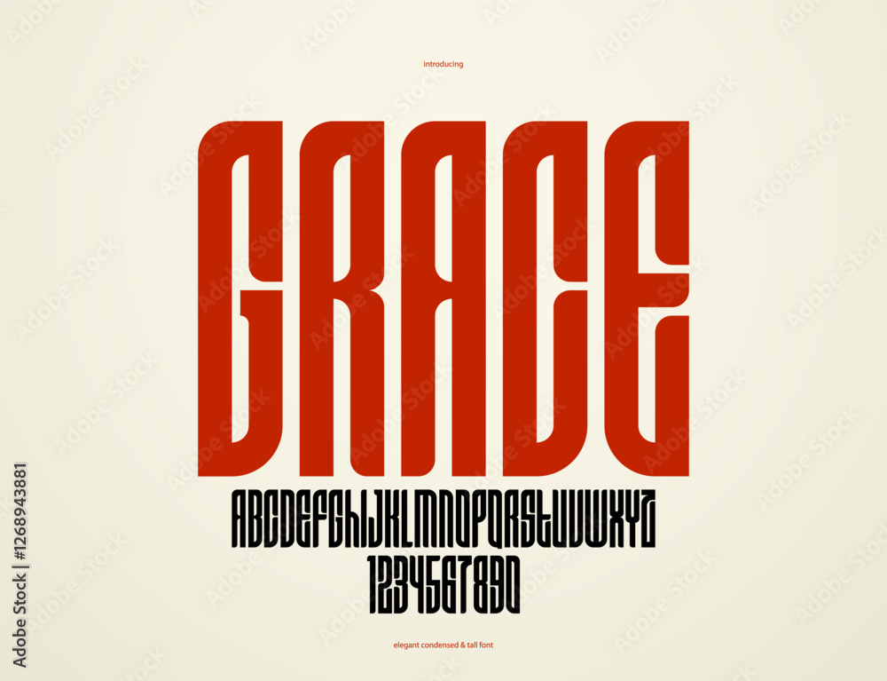 Poster condensed simple sans serif elegant display font for logos headers or slogans, vector tall and beaut