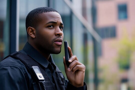 Security Guard Talking On Walkie-Talkie,  - Powered by Adobe