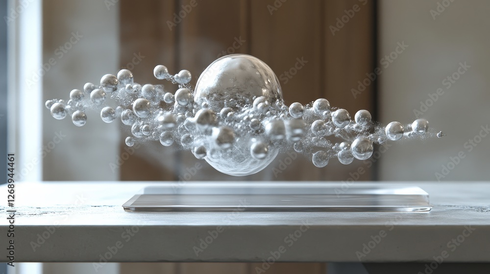 Poster a physics demonstration of an electron cloud surrounding the nucleus in quantum mechanics