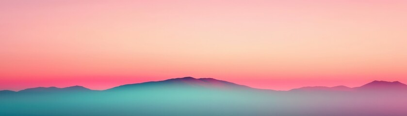 Fototapeta premium A serene landscape showcasing soft pastel hues blending in the sky and mountains, creating a tranquil and dreamy atmosphere.