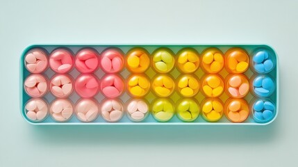 A pill organizer with colorful capsules representing a patient s daily medicine schedule