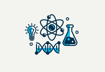 Chemistry vector detailed icon, science theme, laboratory flasks and microscopic molecules, pharmacology and biochemistry.