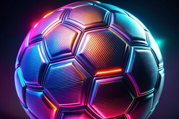 Naklejka premium Futuristic Soccer Ball: Glowing Neon Lines & Geometric Design - Stock Photo