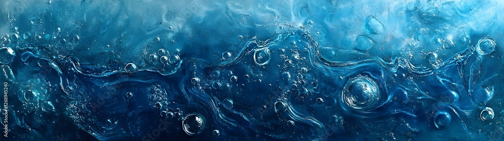 Poster ethereal abstract art painting of dynamic swirling underwater ocean waves and bubbles in mesmerizing