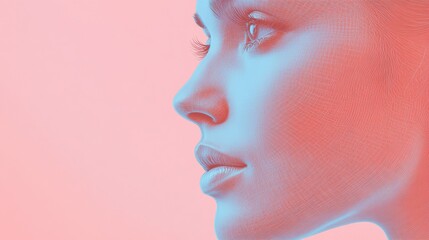 Creative portrait of a womans profile with vibrant color effects in an artistic representation of beauty and emotion. Generative AI