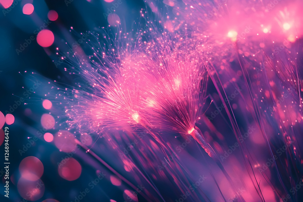 Poster a photo of pink fireworks illuminating the night sky, creating an enchanting display of colors and s