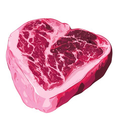 Obraz premium A graphic-designed beef steak piece, red and pink tones with organic marbling, centered layout with ample margin, transparent background, PNG