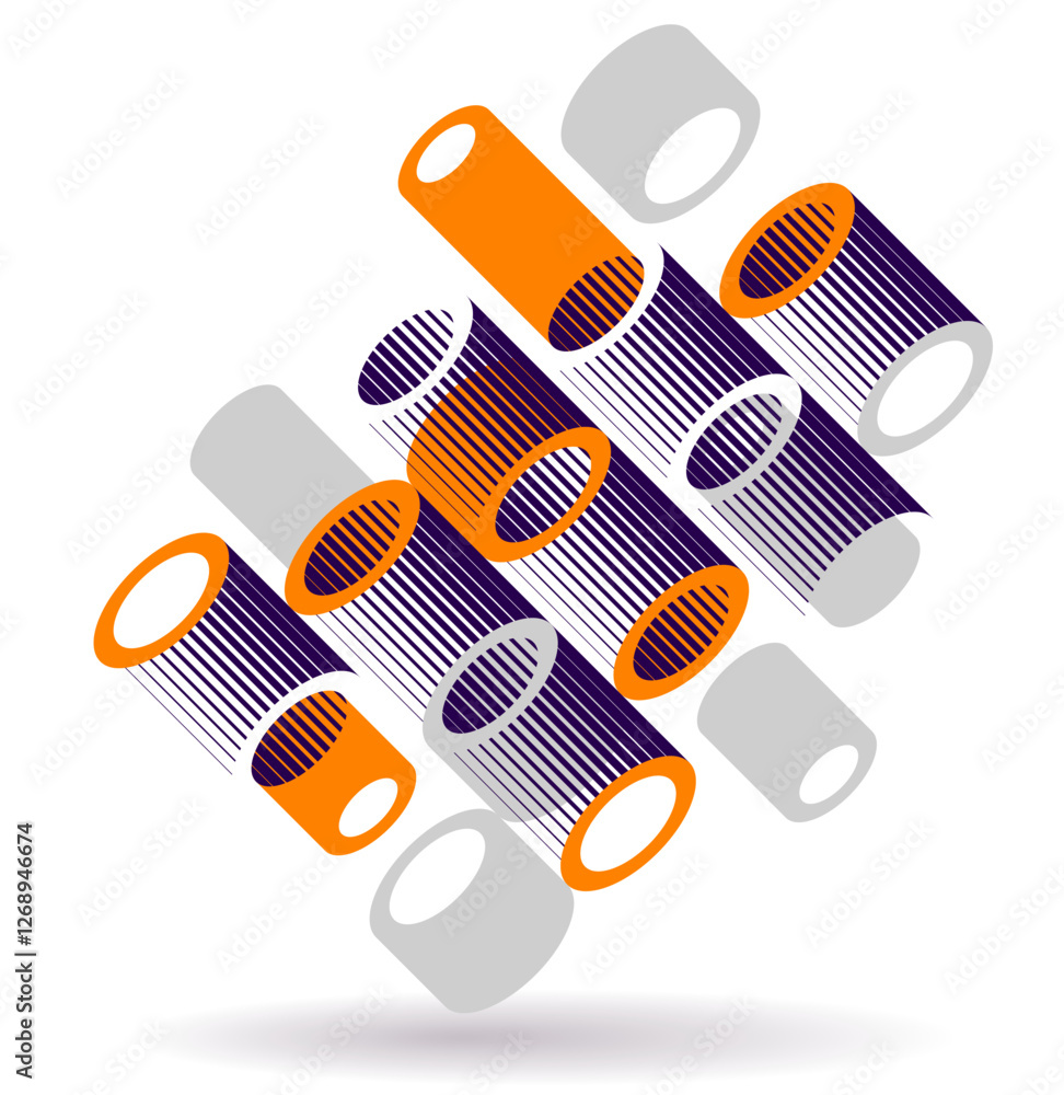 Poster cylinders pattern vector abstract 3d isometric background, geometric wallpaper with rhythmic structu