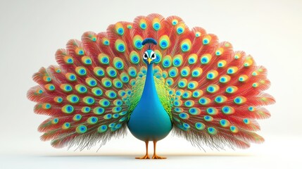 Colorful Animated Peacock Displaying Its Vibrant Feathers Art
