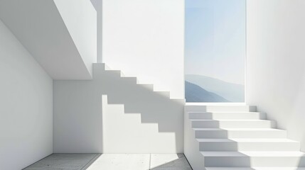 Obraz premium Modern Minimalist Staircase with Mountain View