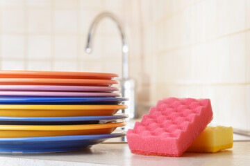 View of washed dishes on a kitchen