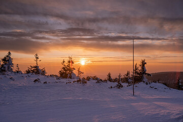 Karkonosze - Zima, zachód słońca, Krajobraz © Adrian Jaśpiński