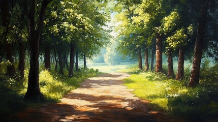 Obraz premium A peaceful walk on a quiet trail, surrounded by trees and fresh air, allowing the body and mind to relax and rejuvenate in a serene setting.