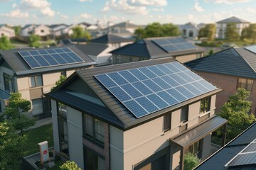Installation of solar panels on the roof of modern houses