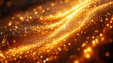 Golden sparkling particles flowing and glowing abstract background