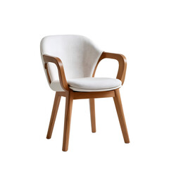 A white chair with wooden legs on a white background.