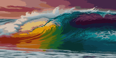 Abstract rainbow watercolor splash with ocean gradient effect spray paint style isolated on white background.