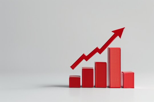 Red financial arrow going up the graph on a light background