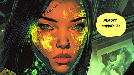 Futuristic Android with Digital Glowing Scars