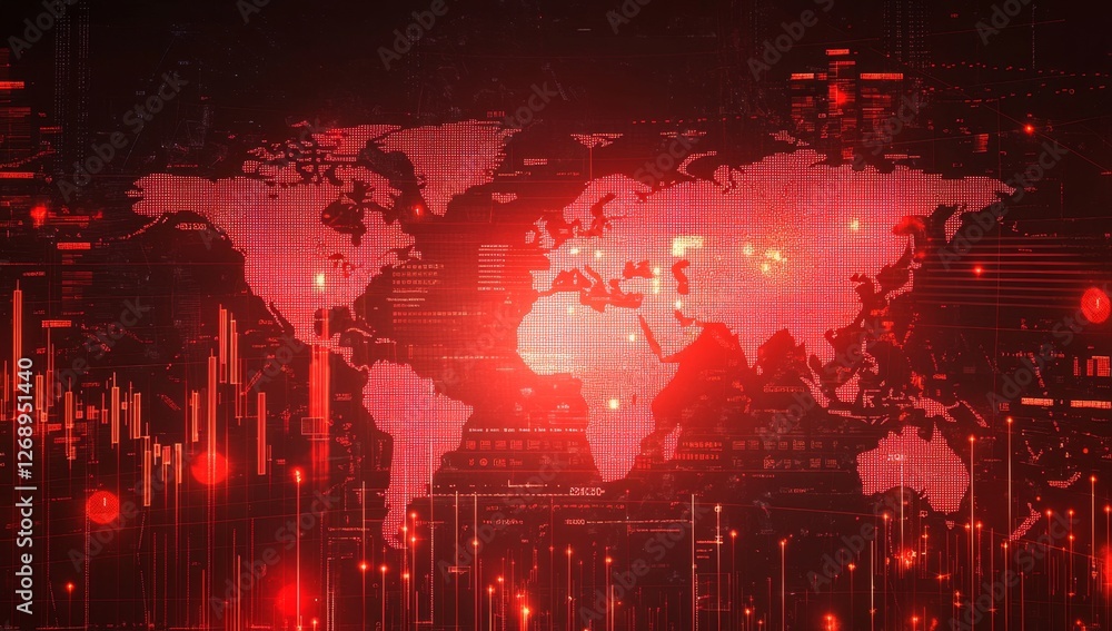 Poster global crisis red alert world map data visualization