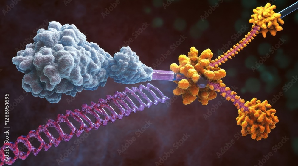 Poster a genetic editing interface showing modifications applied to synthetic organisms.