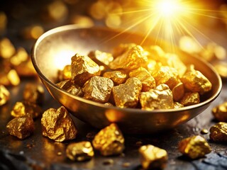 Gold Nuggets in a Gold Pan - Prospecting Treasure Hunt
