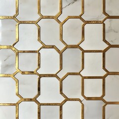 Obraz premium Elegant geometric tiles featuring a stunning combination of white marble and gold accents. Perfect for modern interiors, these tiles enhance the aesthetic of any room.
