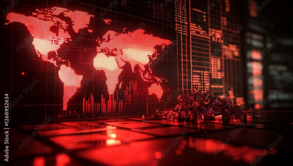 Poster global cybersecurity attack; data breach; red alert