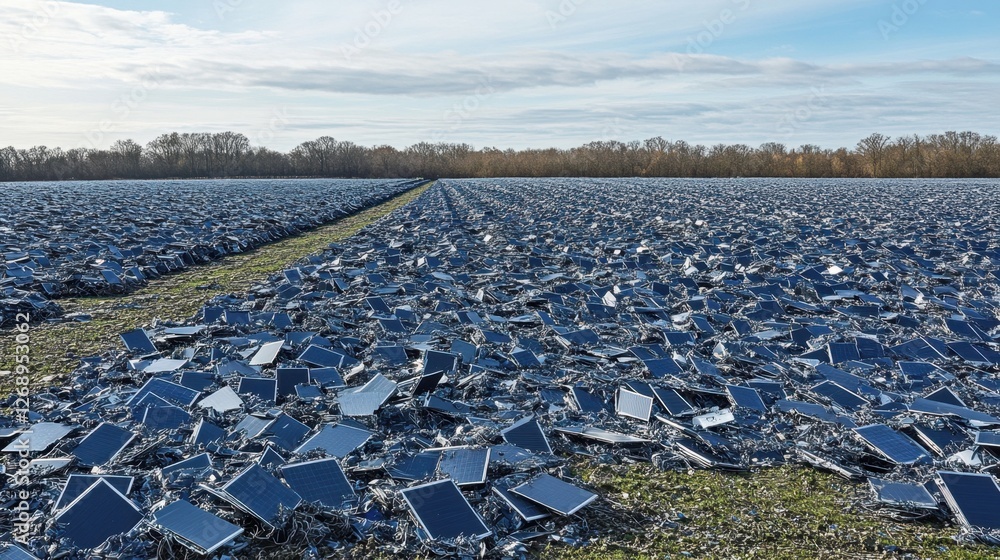Aufkleber a high-tech solar panel recycling plant with ai-driven sorting and material separation.