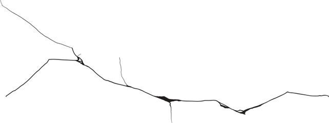 Cracked wall. Damage surface crack and fissure in ground, concrete, crevices from disaster silhouette breaks on land surface from earthquake isolated on white background. Broken ground	
