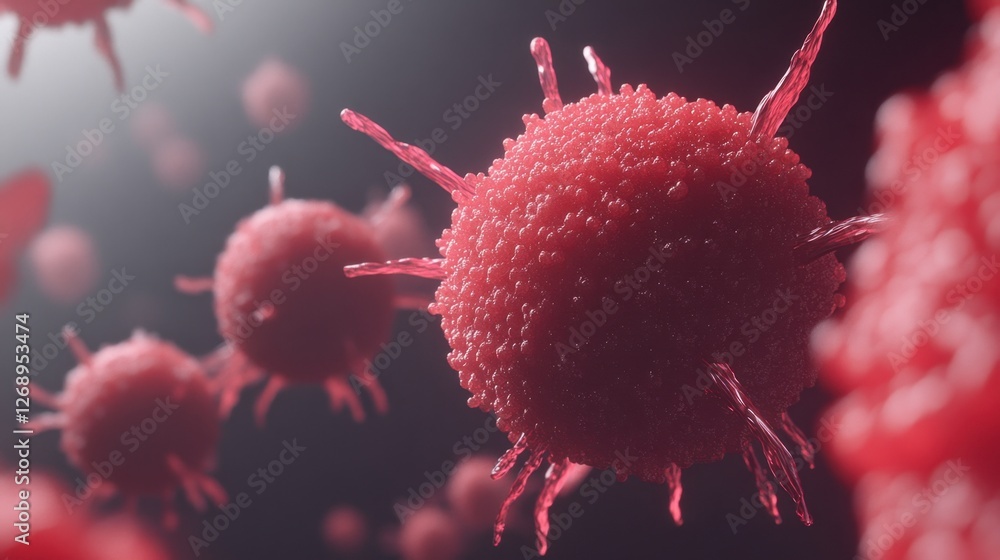 Poster a high-tech visualization of engineered car t-cells binding to tumor cells for immunotherapy.