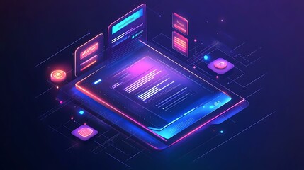 A stylized isometric digital checklist concept featuring a 3D UI interface with glowing elements