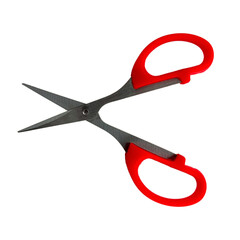 Small Metal Scissors with Red Handle on White Isolated Background