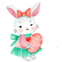 Easter theme , Cute bunny character holding a heart-shaped candy.