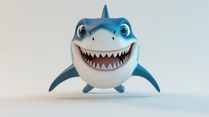 Naklejka premium Cute Cartoon Shark Character with Big Smile and Friendly Expression