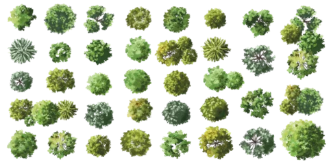 Fotobehang Pistache Vertor set of green tree,plants top view for landscape plan,schematic layout,eco environment concept design,watercolor greenery illustration  © Wattanapong