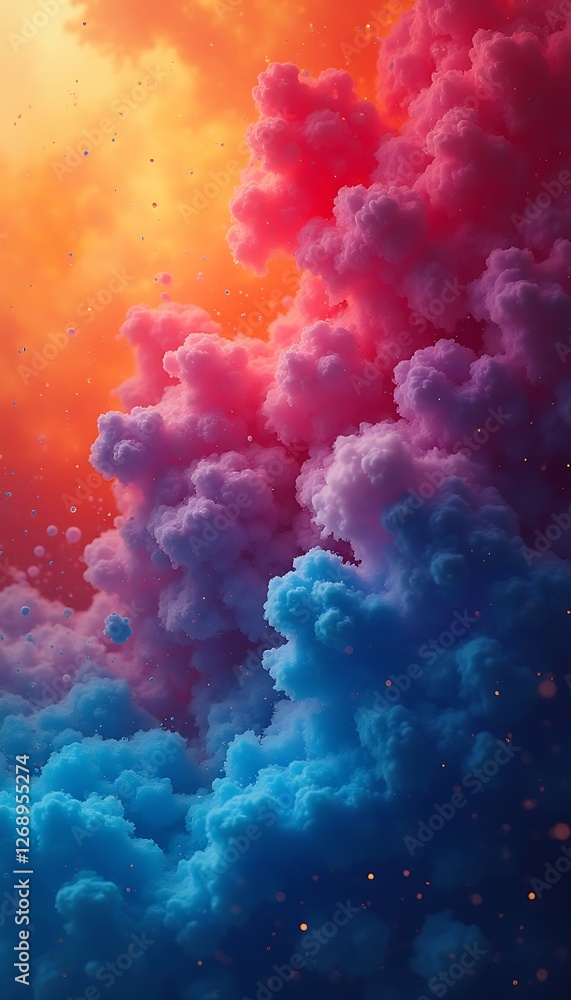 Poster Generative AI image of colorful abstract clouds with orange and blue hues