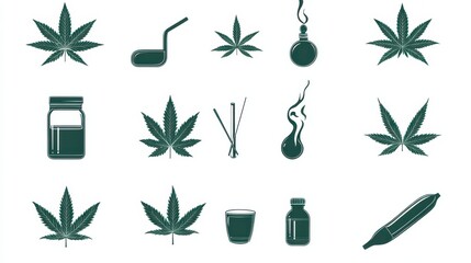 Variety of Cannabis Icons and Symbols for Digital and Print Use