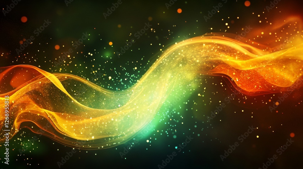 Poster vibrant digital abstract background featuring colorful glowing waves and sparkling particles