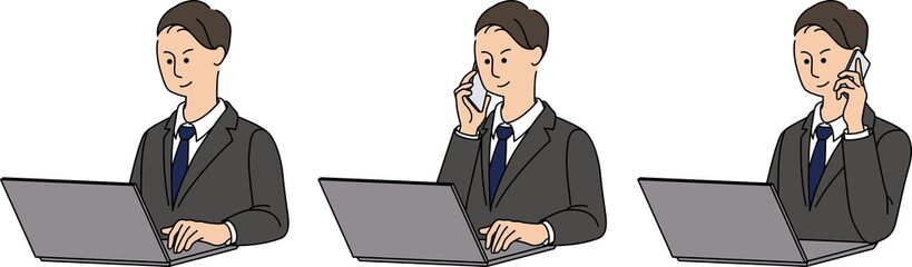 ノートパソコンで仕事をする30～40代男性ビジネスマン3 businessman